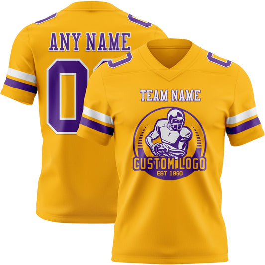 Custom Gold Purple-White Mesh Authentic Football Jersey