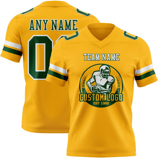 Custom Gold Green-White Mesh Authentic Football Jersey