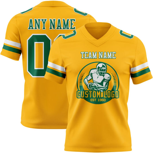 Custom Gold Kelly Green-White Mesh Authentic Football Jersey