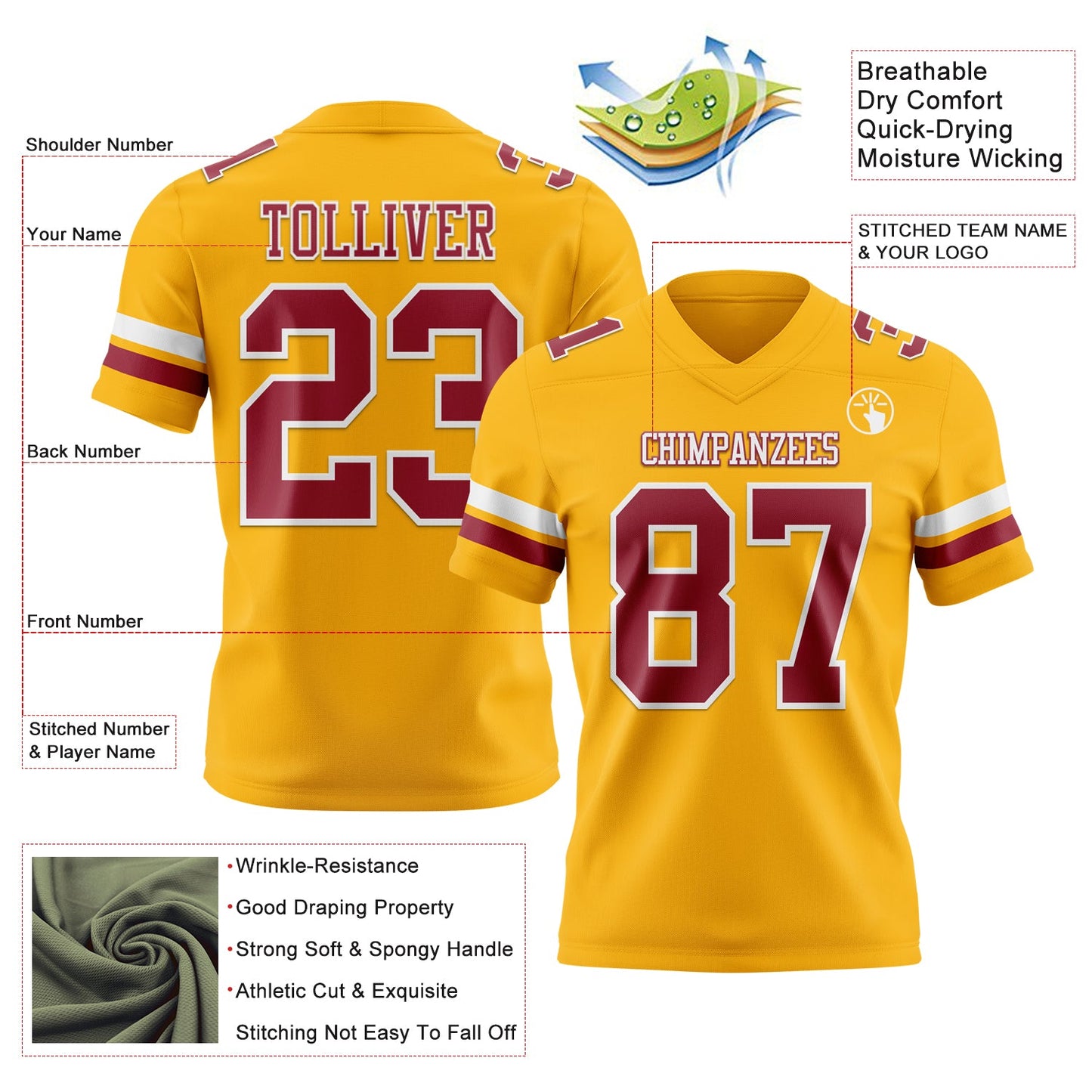 Custom Gold Cardinal-White Mesh Authentic Football Jersey