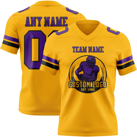 Custom Gold Purple-Black Mesh Authentic Football Jersey