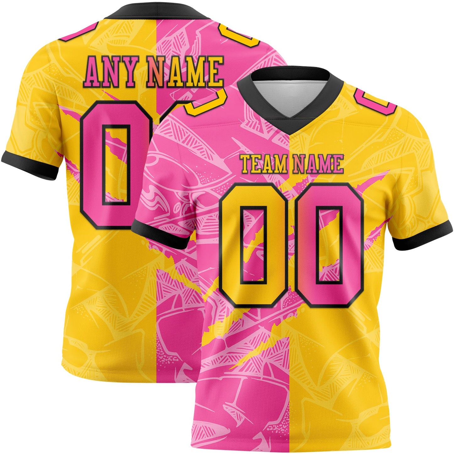 Custom Yellow Pink-Black Mesh Authentic Gradient Fashion Scratch Football Jersey