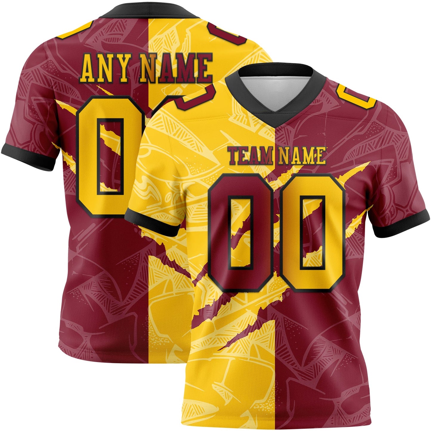 Custom Crimson Yellow-Black Mesh Authentic Gradient Fashion Scratch Football Jersey