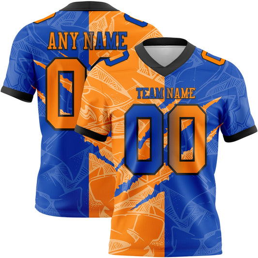 Custom Thunder Blue Bay Orange-Black Mesh Authentic Gradient Fashion Scratch Football Jersey