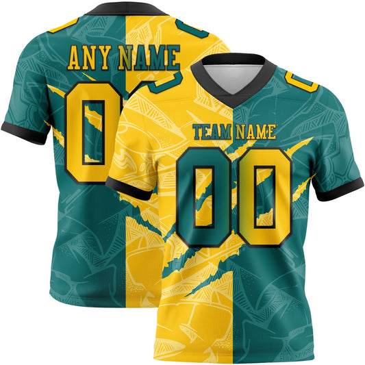 Custom Teal Yellow-Black Mesh Authentic Gradient Fashion Scratch Football Jersey
