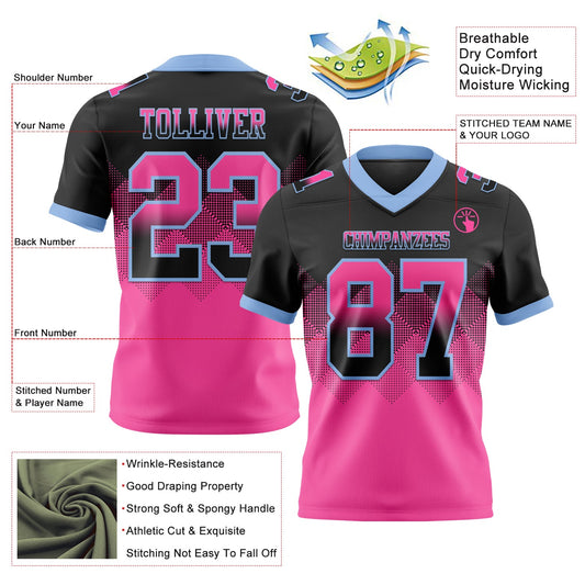 Custom Black Pink-Light Blue Mesh Authentic Gradient Square Shape Flag Football Jersey