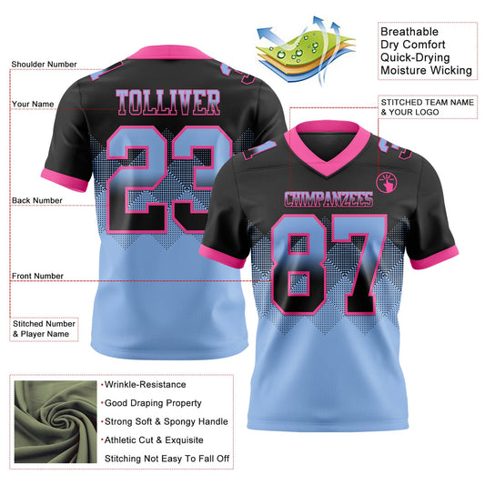 Custom Black Light Blue-Pink Mesh Authentic Gradient Square Shape Flag Football Jersey