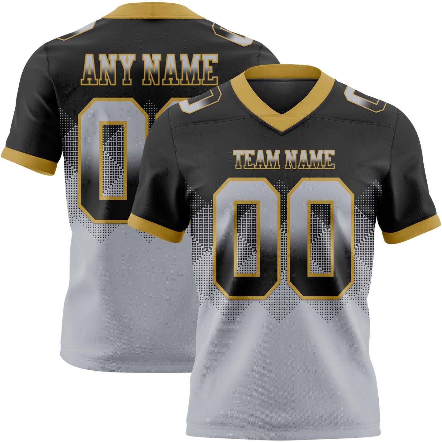 Custom Black Gray-Old Gold Mesh Authentic Gradient Square Shape Flag Football Jersey