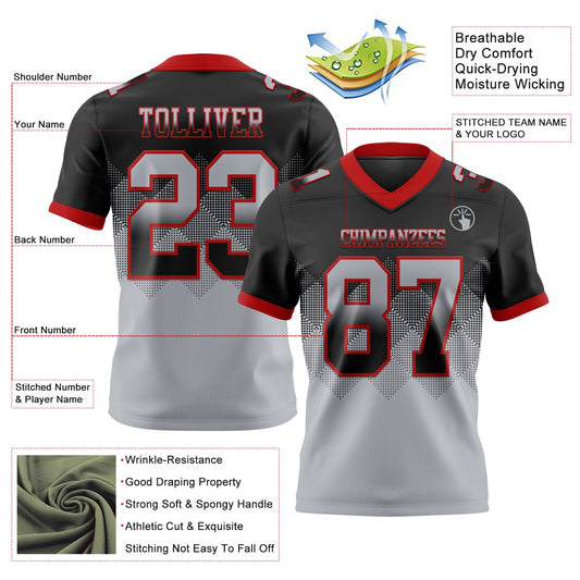 Custom Black Gray-Red Mesh Authentic Gradient Square Shape Flag Football Jersey