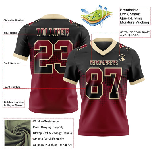 Custom Black Crimson-Cream Mesh Authentic Gradient Square Shape Flag Football Jersey