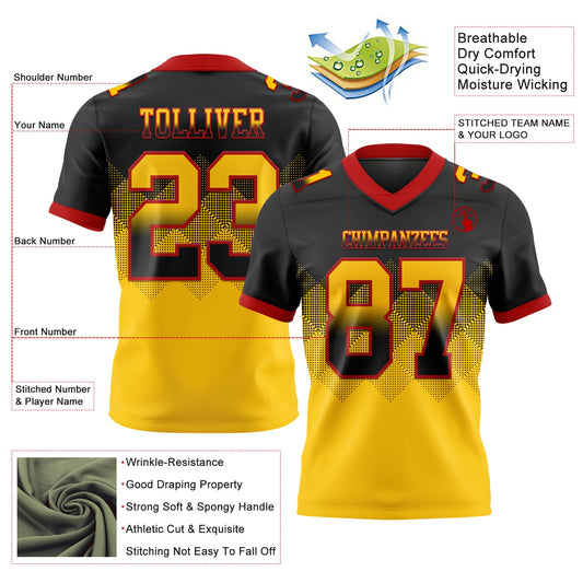 Custom Black Yellow-Red Mesh Authentic Gradient Square Shape Flag Football Jersey