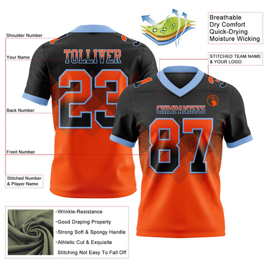 Custom Black Orange-Light Blue Mesh Authentic Gradient Square Shape Flag Football Jersey