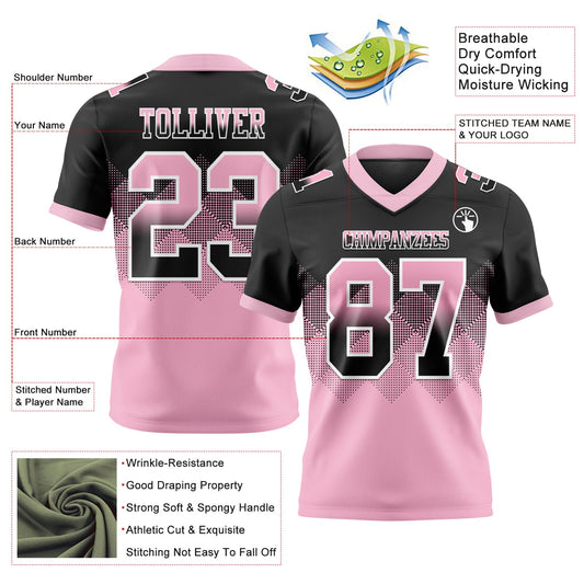 Custom Black Light Pink-White Mesh Authentic Gradient Square Shape Flag Football Jersey