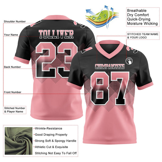 Custom Black Medium Pink-White Mesh Authentic Gradient Square Shape Flag Football Jersey
