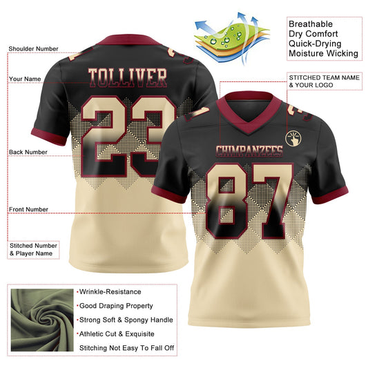 Custom Black Cream-Crimson Mesh Authentic Gradient Square Shape Flag Football Jersey