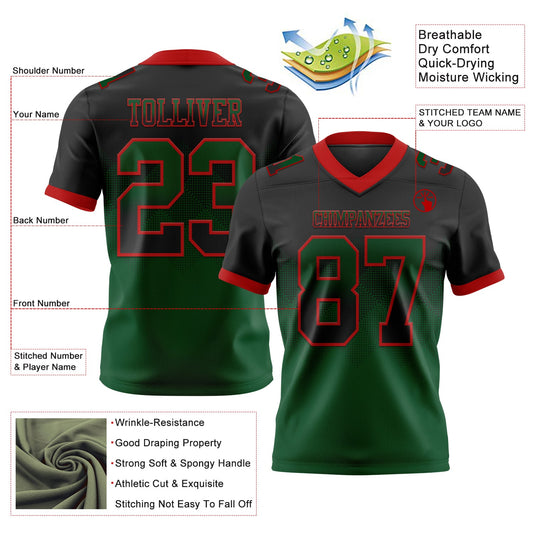 Custom Black Green-Red Mesh Authentic Gradient Square Shape Flag Football Jersey
