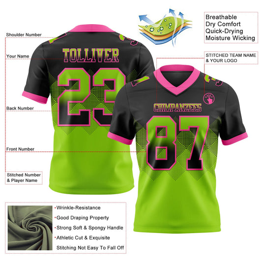 Custom Black Neon Green-Pink Mesh Authentic Gradient Square Shape Flag Football Jersey