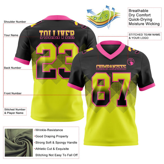 Custom Black Neon Yellow-Pink Mesh Authentic Gradient Square Shape Flag Football Jersey