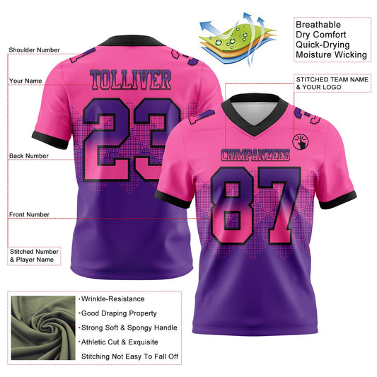 Custom Pink Purple-Black Mesh Authentic Gradient Square Shape Flag Football Jersey