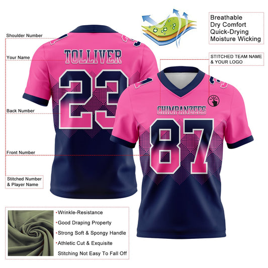 Custom Pink Navy-White Mesh Authentic Gradient Square Shape Flag Football Jersey