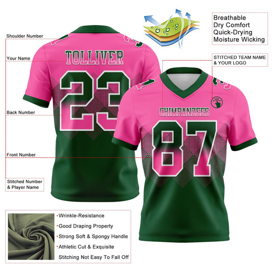 Custom Pink Green-White Mesh Authentic Gradient Square Shape Flag Football Jersey