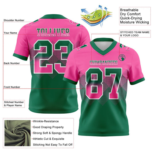 Custom Pink Kelly Green-White Mesh Authentic Gradient Square Shape Flag Football Jersey