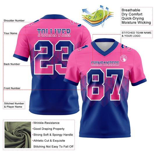 Custom Pink Royal-White Mesh Authentic Gradient Square Shape Flag Football Jersey