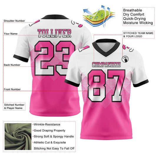Custom White Pink-Black Mesh Authentic Gradient Square Shape Flag Football Jersey