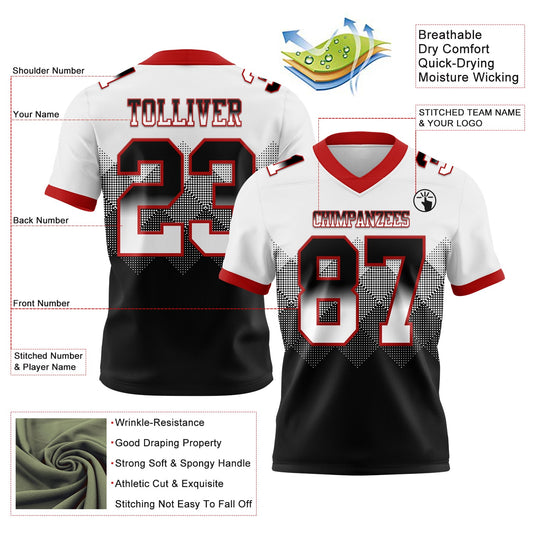 Custom White Black-Red Mesh Authentic Gradient Square Shape Flag Football Jersey