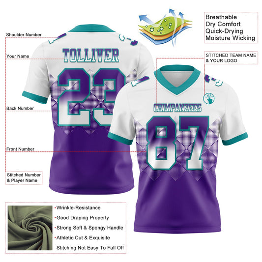 Custom White Purple-Teal Mesh Authentic Gradient Square Shape Flag Football Jersey