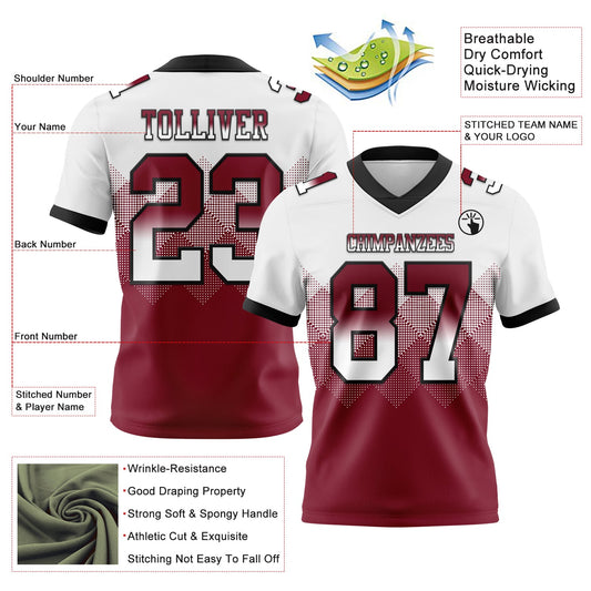 Custom White Crimson-Black Mesh Authentic Gradient Square Shape Flag Football Jersey