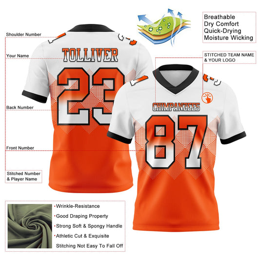 Custom White Orange-Black Mesh Authentic Gradient Square Shape Flag Football Jersey