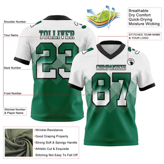 Custom White Kelly Green-Black Mesh Authentic Gradient Square Shape Flag Football Jersey