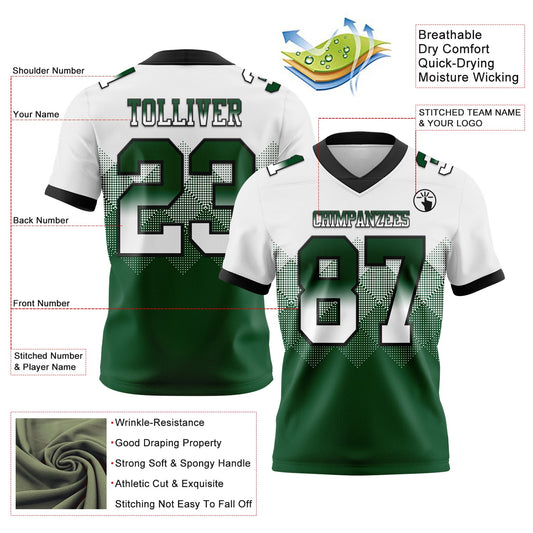 Custom White Green-Black Mesh Authentic Gradient Square Shape Flag Football Jersey