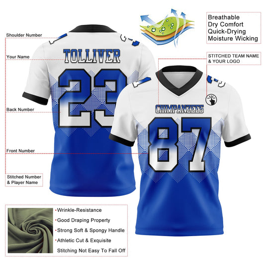 Custom White Thunder Blue-Black Mesh Authentic Gradient Square Shape Flag Football Jersey