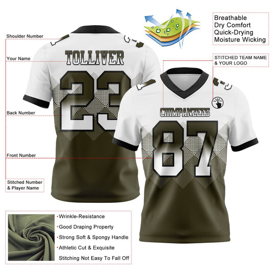 Custom White Olive-Black Mesh Authentic Gradient Square Shape Flag Football Jersey