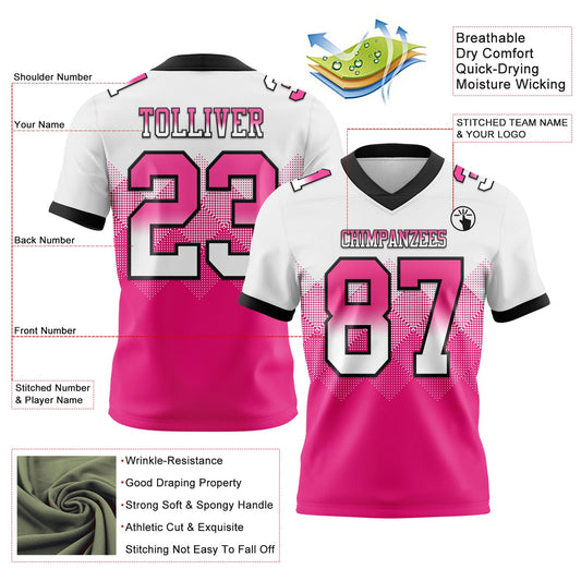 Custom White Hot Pink-Black Mesh Authentic Gradient Square Shape Flag Football Jersey