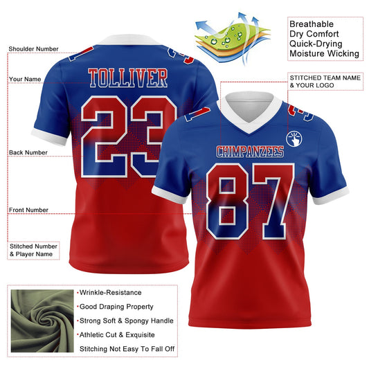 Custom Royal Red-White Mesh Authentic Gradient Square Shape Flag Football Jersey