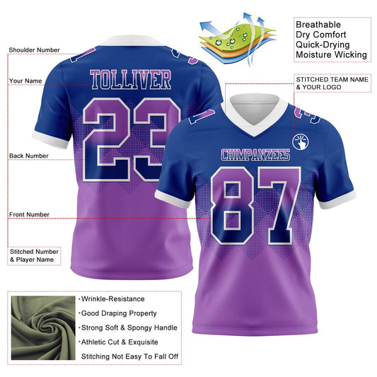 Custom Royal Medium Purple-White Mesh Authentic Gradient Square Shape Flag Football Jersey