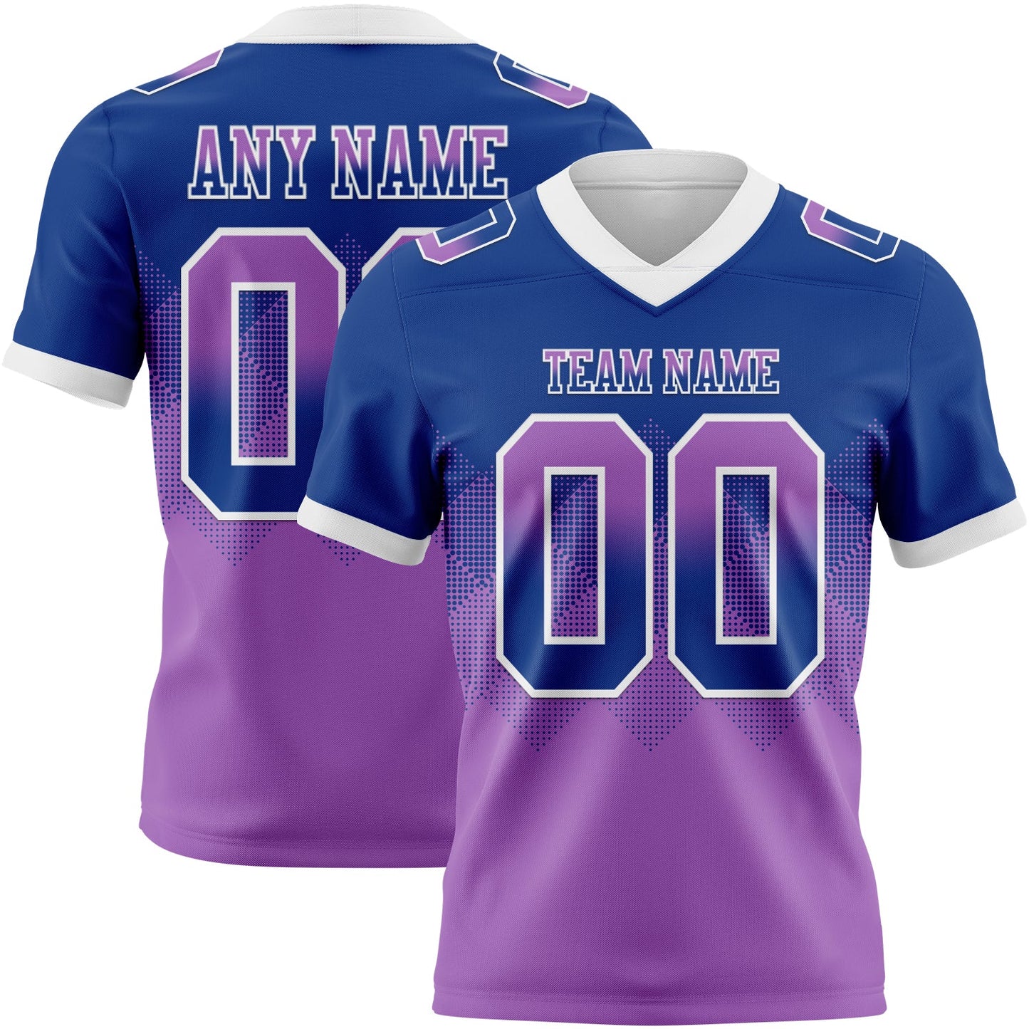 Custom Royal Medium Purple-White Mesh Authentic Gradient Square Shape Flag Football Jersey