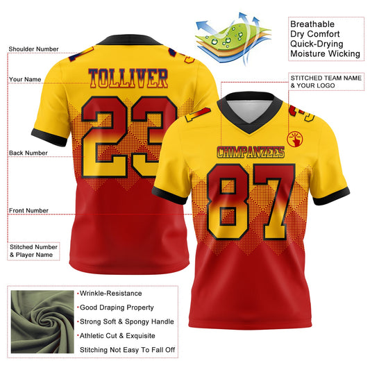 Custom Yellow Red-Black Mesh Authentic Gradient Square Shape Flag Football Jersey