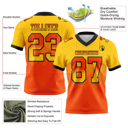 Custom Yellow Orange-Black Mesh Authentic Gradient Square Shape Flag Football Jersey