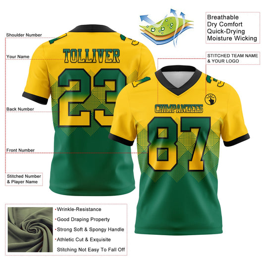 Custom Yellow Kelly Green-Black Mesh Authentic Gradient Square Shape Flag Football Jersey