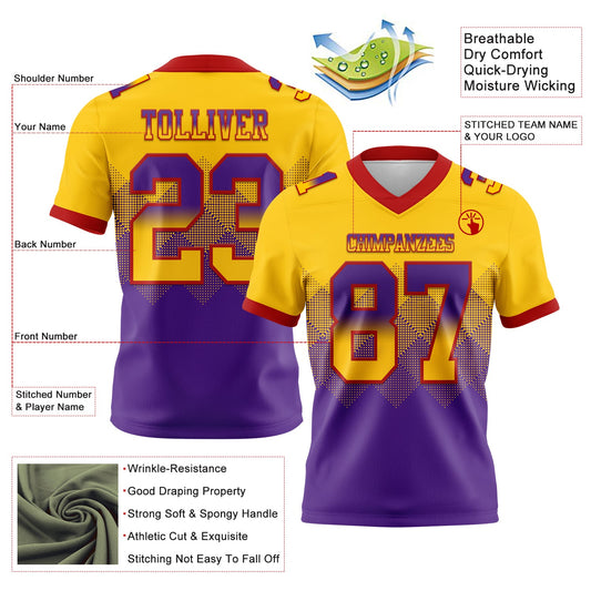 Custom Yellow Purple-Red Mesh Authentic Gradient Square Shape Flag Football Jersey