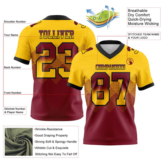 Custom Yellow Crimson-Black Mesh Authentic Gradient Square Shape Flag Football Jersey