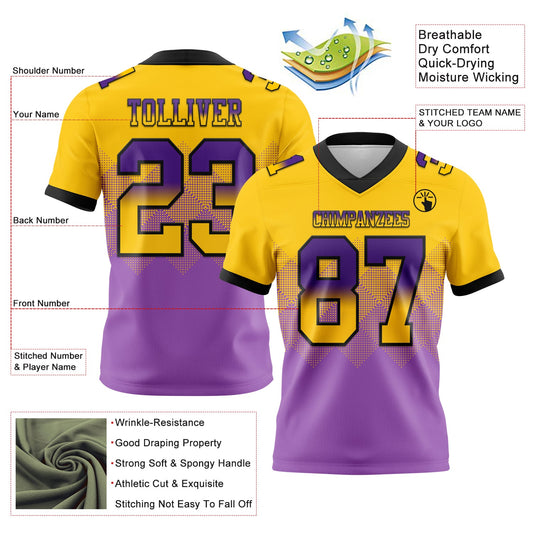 Custom Yellow Medium Purple-Black Mesh Authentic Gradient Square Shape Flag Football Jersey