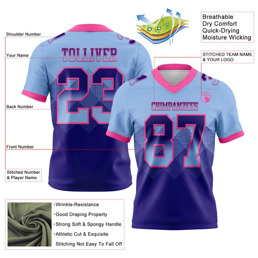 Custom Light Blue Dark Purple-Pink Mesh Authentic Gradient Square Shape Flag Football Jersey