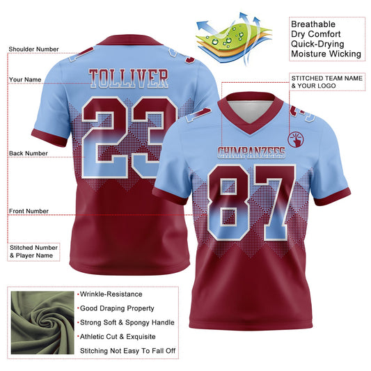 Custom Light Blue Crimson-White Mesh Authentic Gradient Square Shape Flag Football Jersey