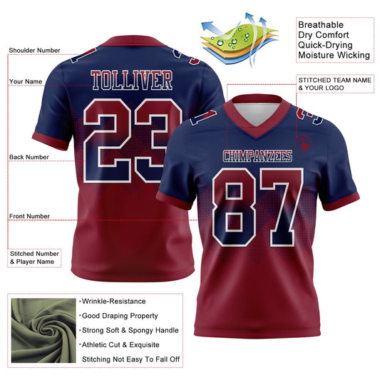 Custom Navy Crimson-White Mesh Authentic Gradient Square Shape Flag Football Jersey