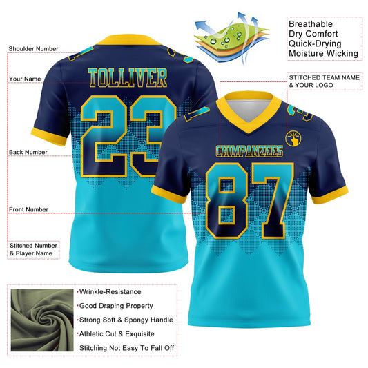 Custom Navy Lakes Blue-Yellow Mesh Authentic Gradient Square Shape Flag Football Jersey